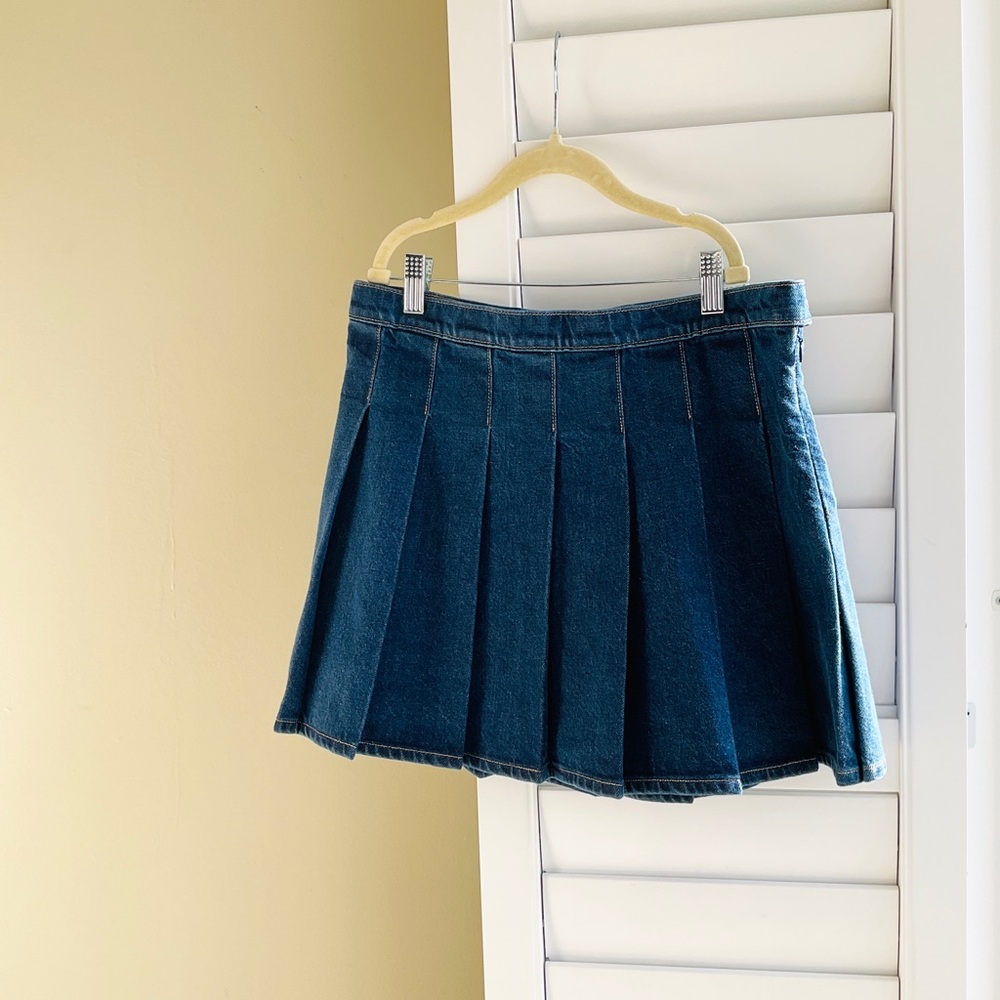 Sunday Best Dark Blue Pleated Denim Mini Skirt